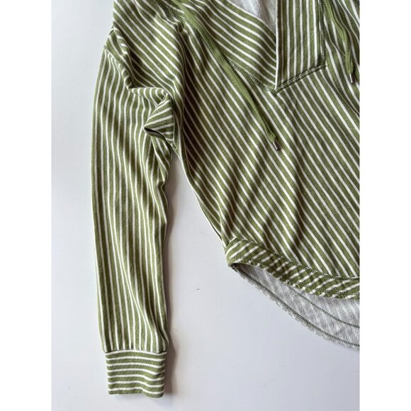 PILCRO Wharfside Green Striped Cotton Terry V-Neck Hooded Sweatshirt, Size S - Picture 9 of 14